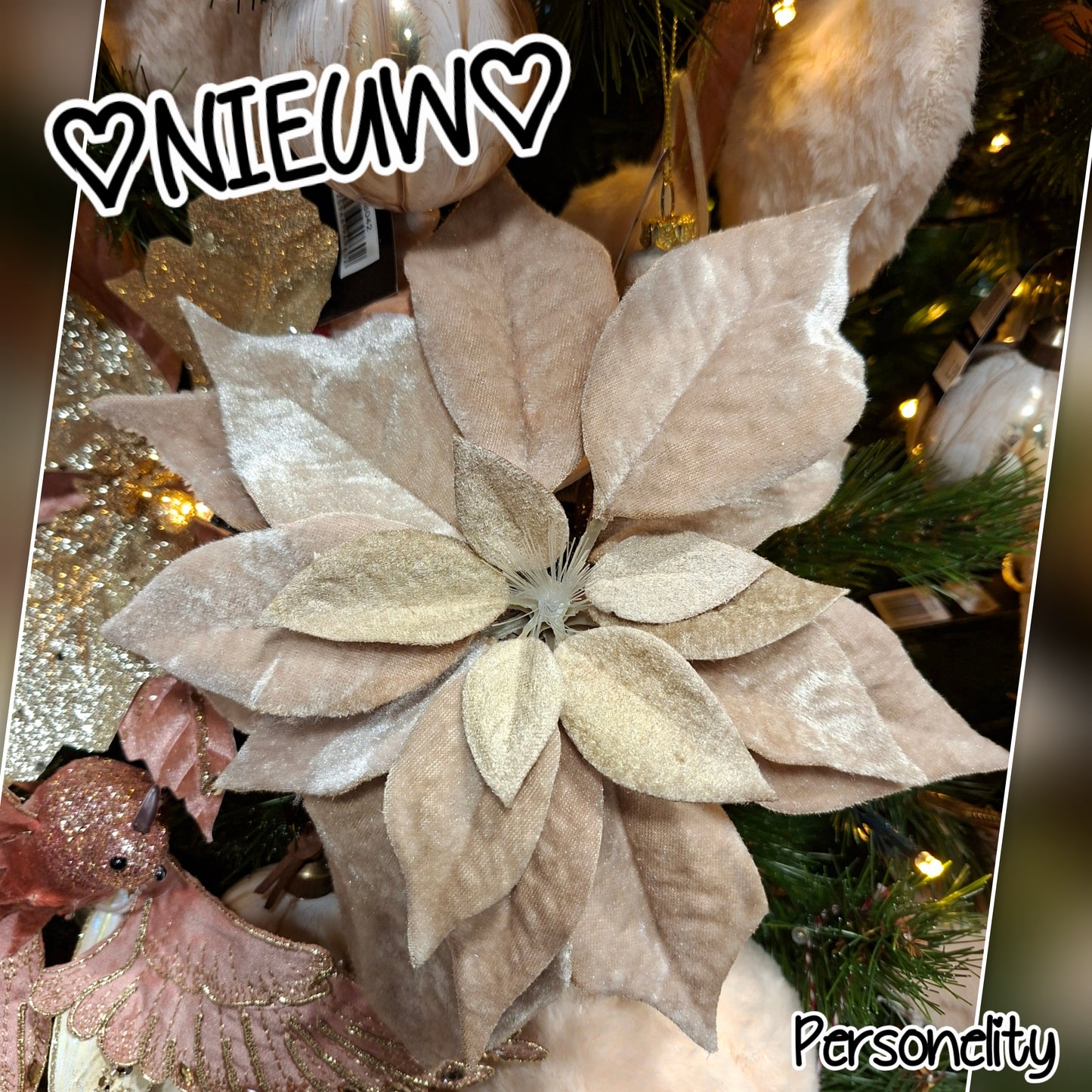6737- ♡NIEUW♡ 2x beige fluwelen bloem op knijper met led verlichting €20,-
