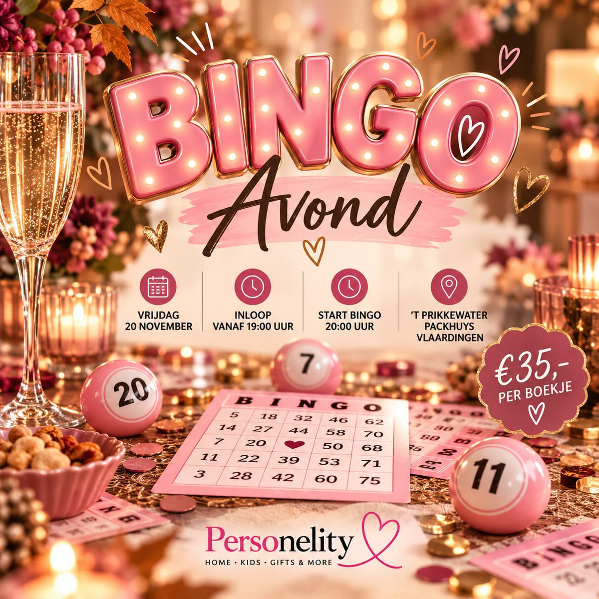 7459- ♡WIN-WIN-WIN♡ Compleet Bingo pakket voor de Bingo van vrijdag 20 november Bestaande uit, 1 Enkel boekje, 3x 5 lootjes en 2x Cadeaubonronde twv €60,-