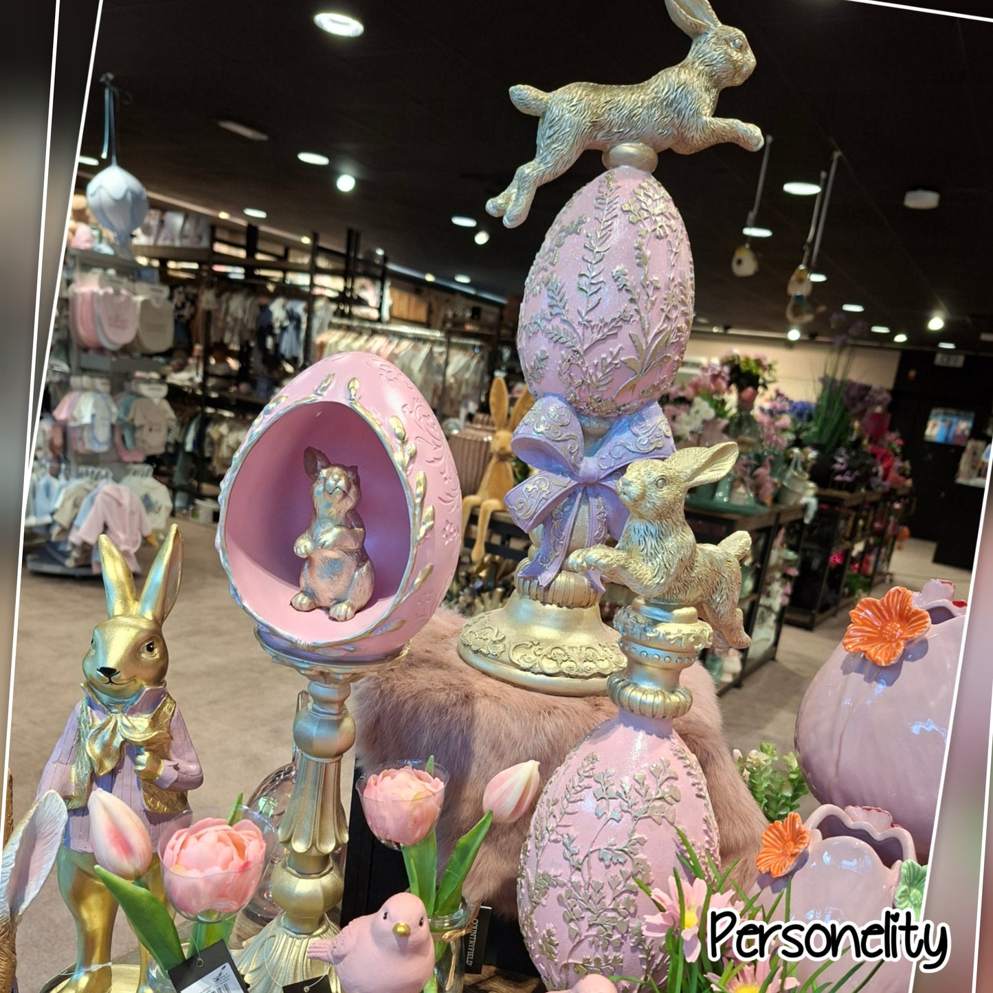 7120- Paashaas in Roze Ei met Lila Strik € 60,- Ophalen in Schiedam