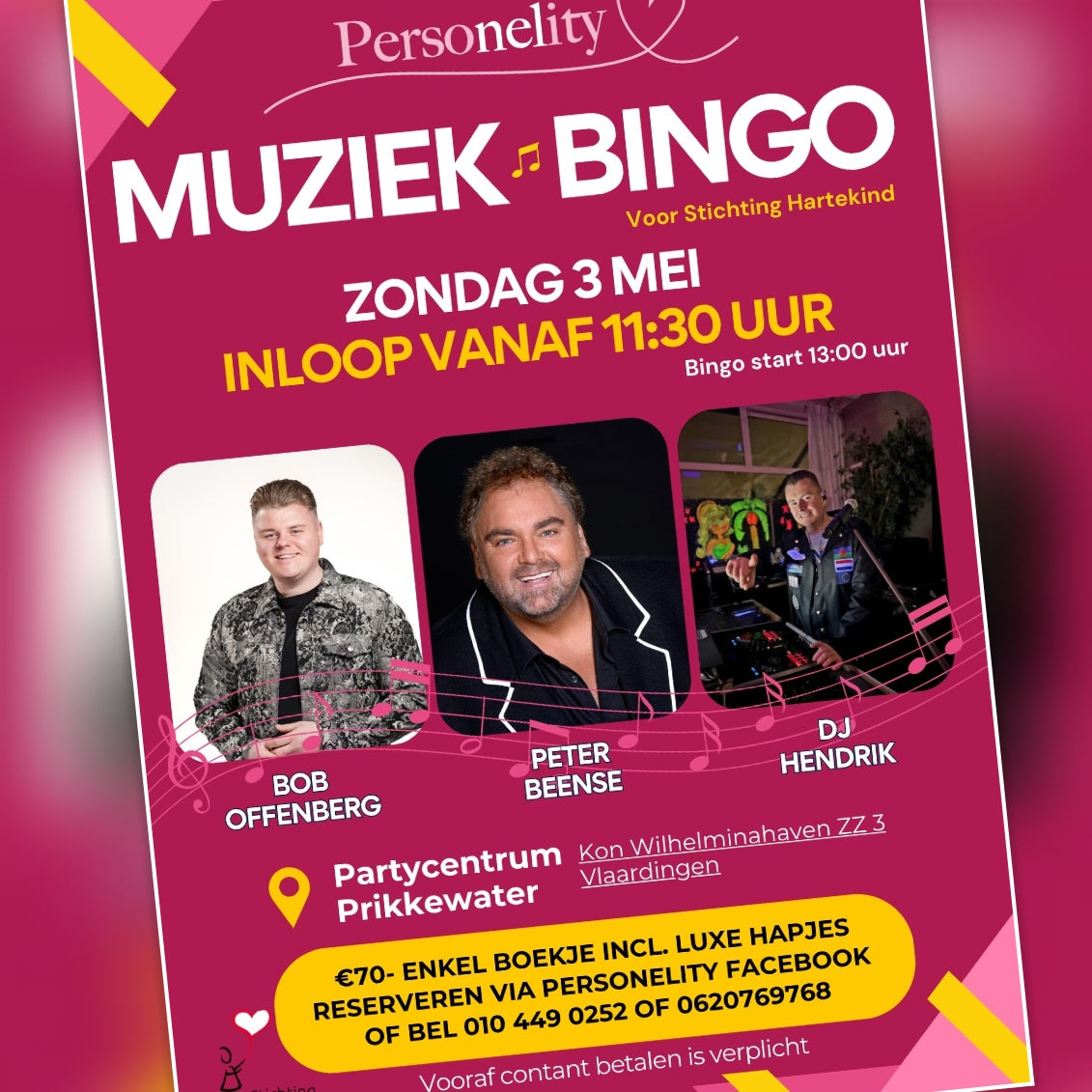 7206 ♡WIN- WIN-WIN ♡ Compleet Bingo Pakket voor de Muziek Bingo van zondag 3 Mei. Bestaande uit een Enkelboekje, 2x extra ronde en 3x 5lootjes twv €95,-